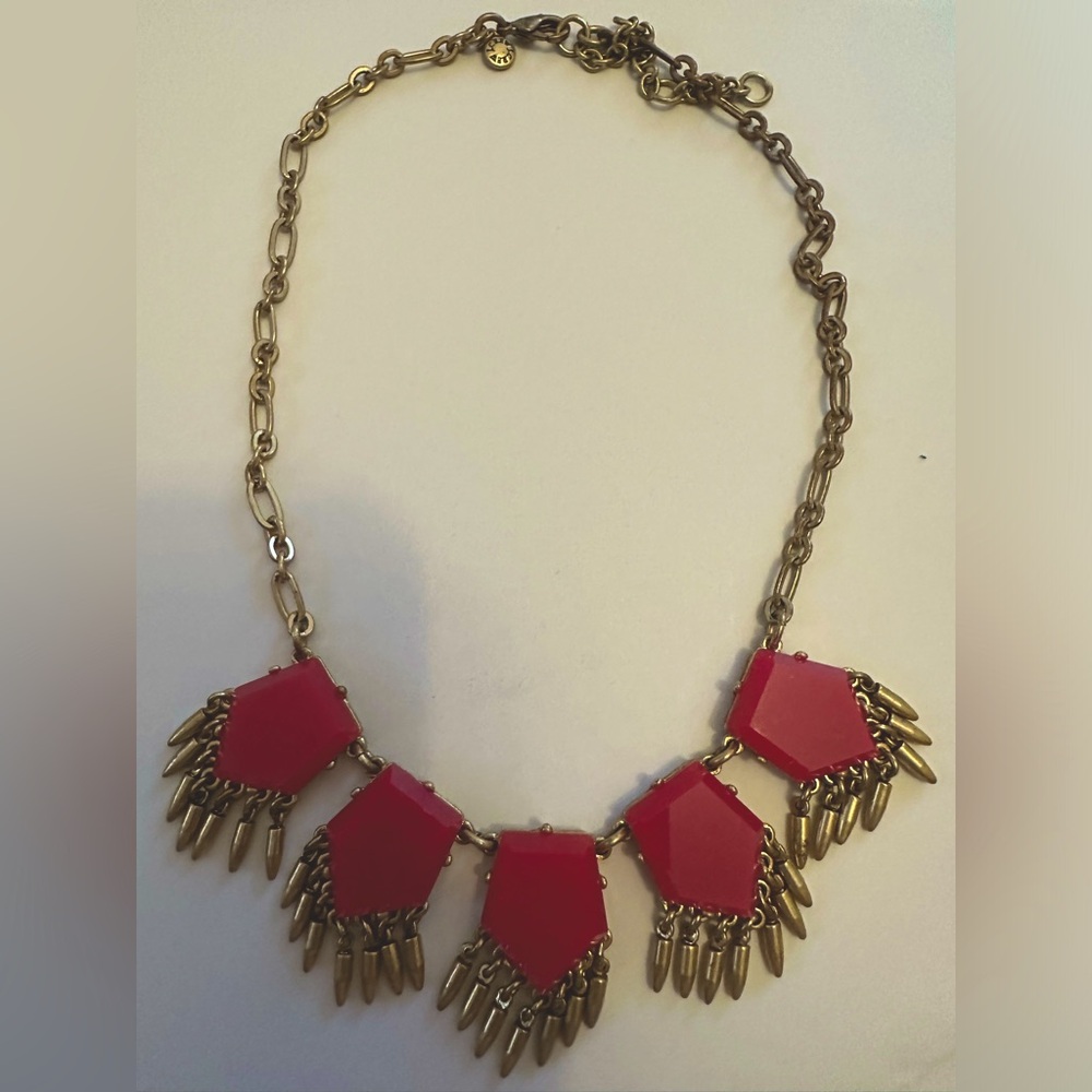 Pink stone & gold tone chain necklace by J. Crew. Excellent condition.